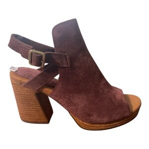 Kork Ease Clogs Womens 7 Burgundy Wine Suede Leather Block Heel Peep Toe Sandals